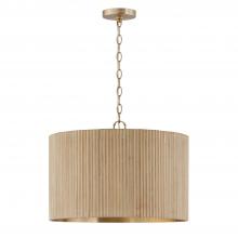 Capital 350741WS - 3-Light Pendant in Matte Brass and Mango Wood in White Wash