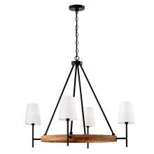 Capital 450841WK-709 - 4-Light Chandelier in Matte Black and Mango Wood with White Shades